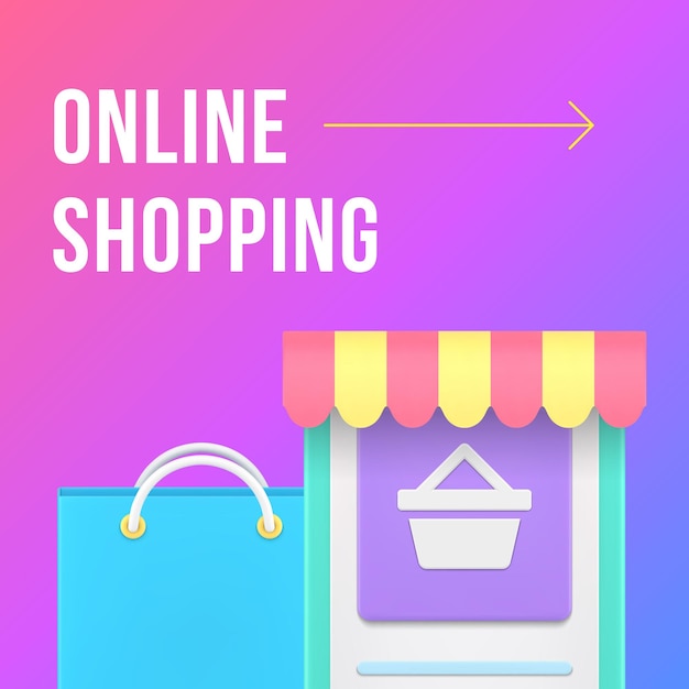 Online shopping smartphone application digital store user interface social media post 3d icon vector