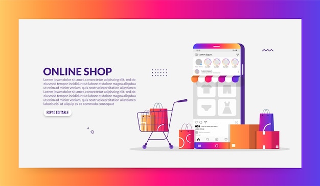 Vector online shopping on social media application, mobile store and e-commerce concept