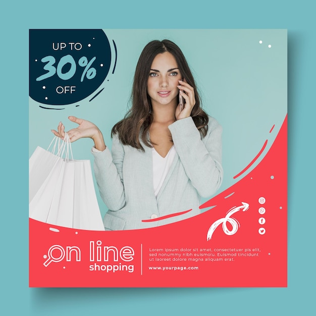 Vector online shopping square flyer template