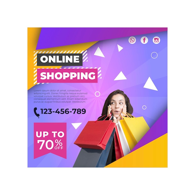 Vector online shopping square flyer template