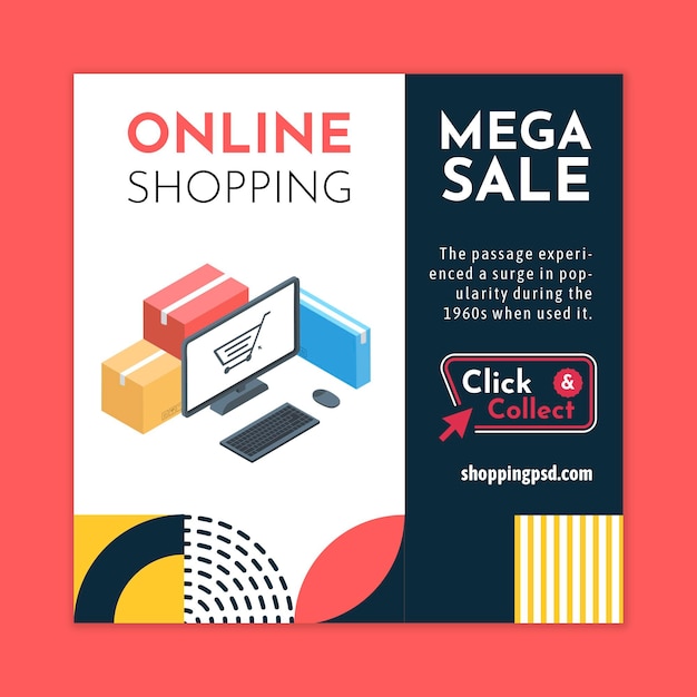 Modello di volantino quadrato dello shopping online