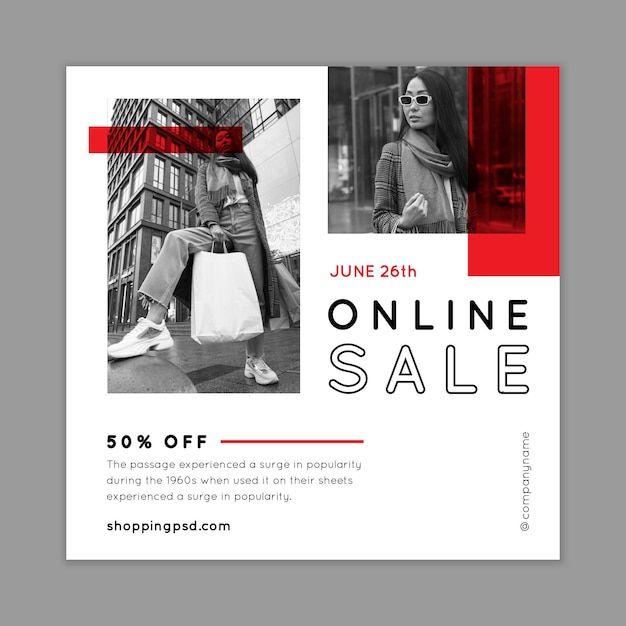 Vector online shopping square flyer template