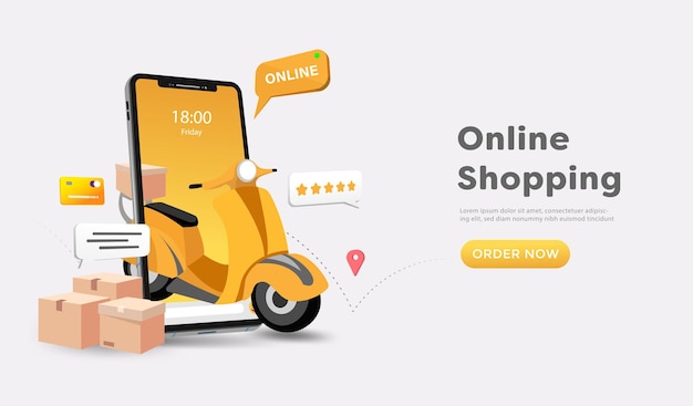 Vector online shopping store and delivery on website and mobile phone design smart business marketing concept horizontal view vector illustration