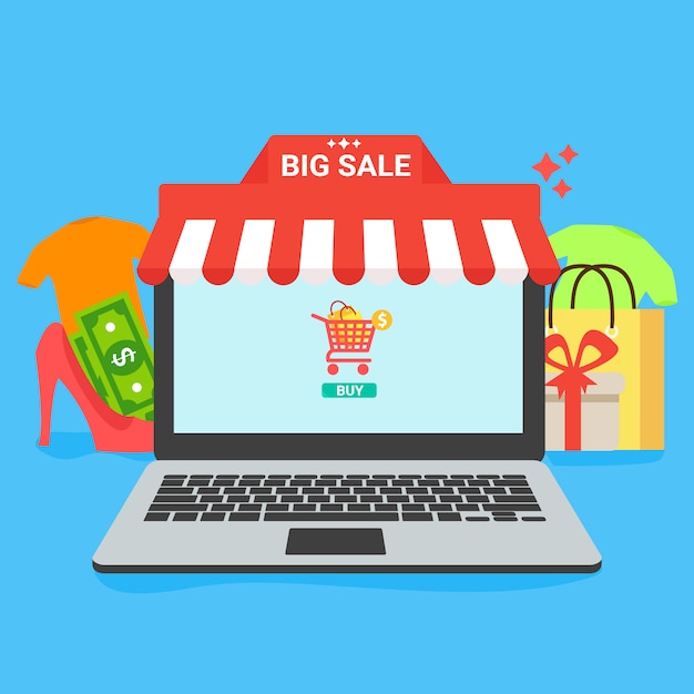 Online shopping and store illustration for website