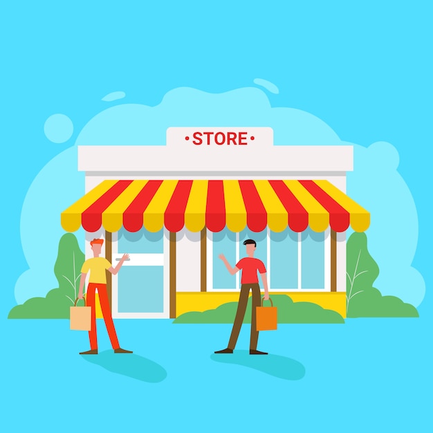 Shopping online e illustrazione negozio per sito web