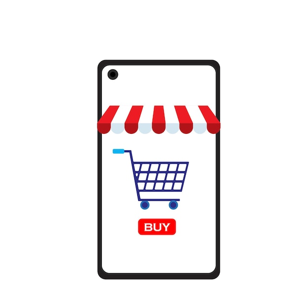 Vector online shopping store in mobile phone mobile phone shopping shop and buy smartphone shopping