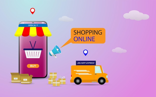 Online Shopping using smartphone or laptop concept