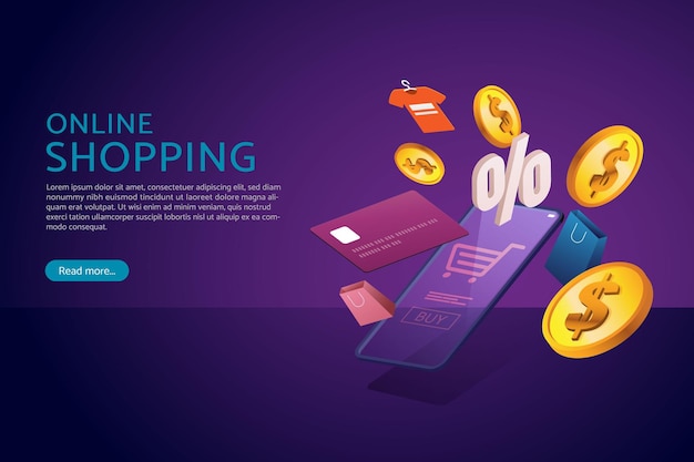 Shopping online tramite negozio online smartphone e carte di credito coin