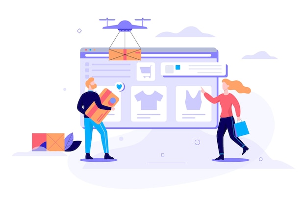 Online shopping web banner concept set. e-commerce