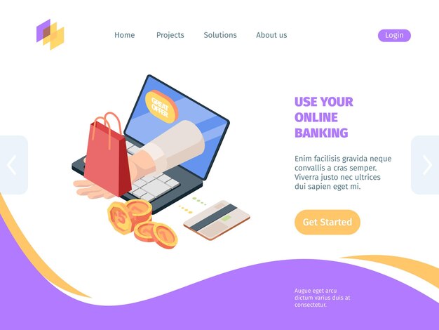 Vector online shopping with banking isometric homepage.