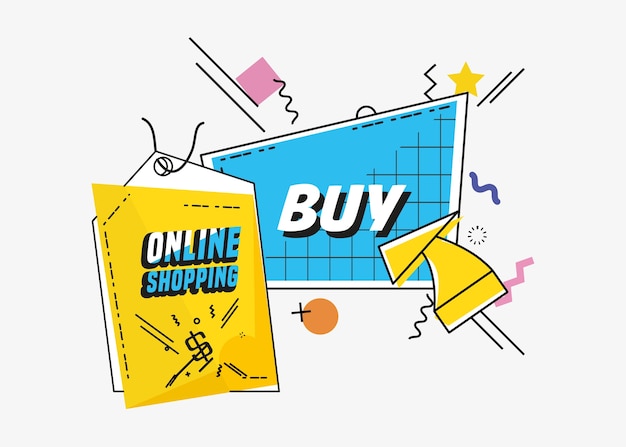 Online shopping with cart pop art style