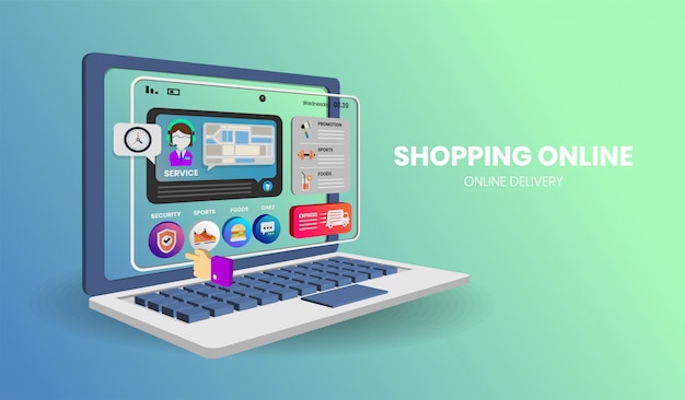 Online shopping with computer  for banner