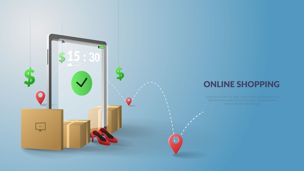online shopping with illustration