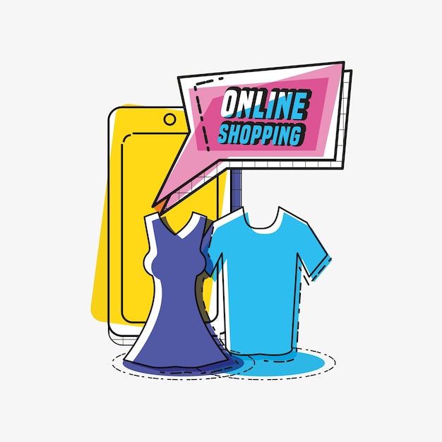 online shopping with smartphone pop art style 