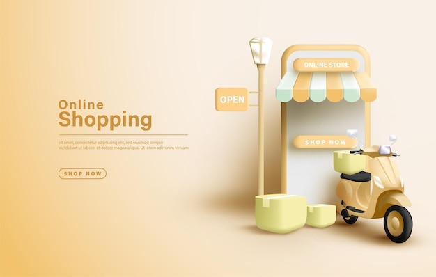 online shopping with smartphone shop and shopping motorbike