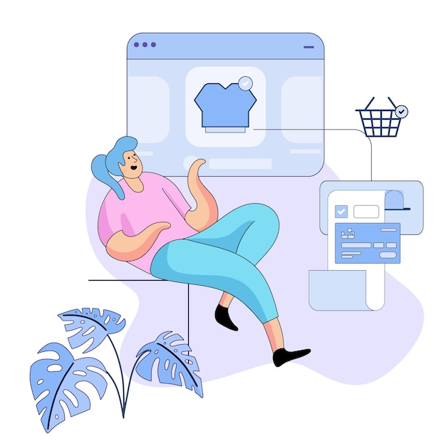 Vector online shopping woman caracter art illustration