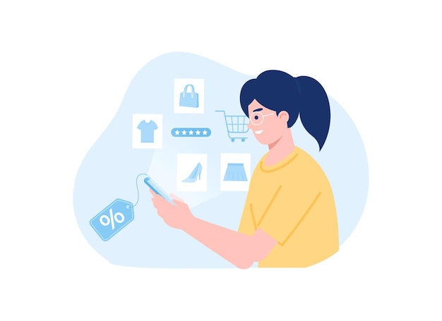 An online shopping woman trending concept flat illustration