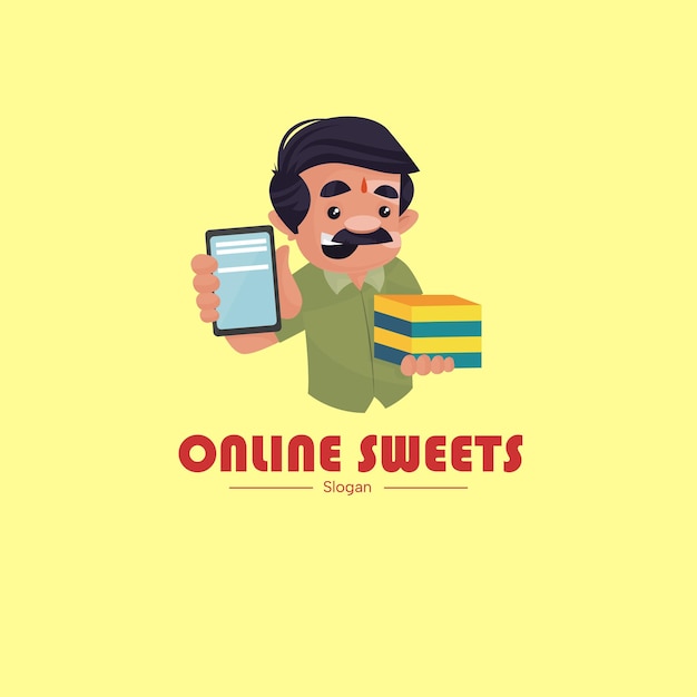 Online snoep vector mascotte logo sjabloon