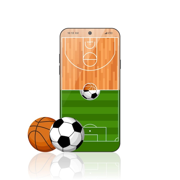 Online sportweddenschappen mobiele app banner ontwerpsjabloon voetbal basketbal ballen
