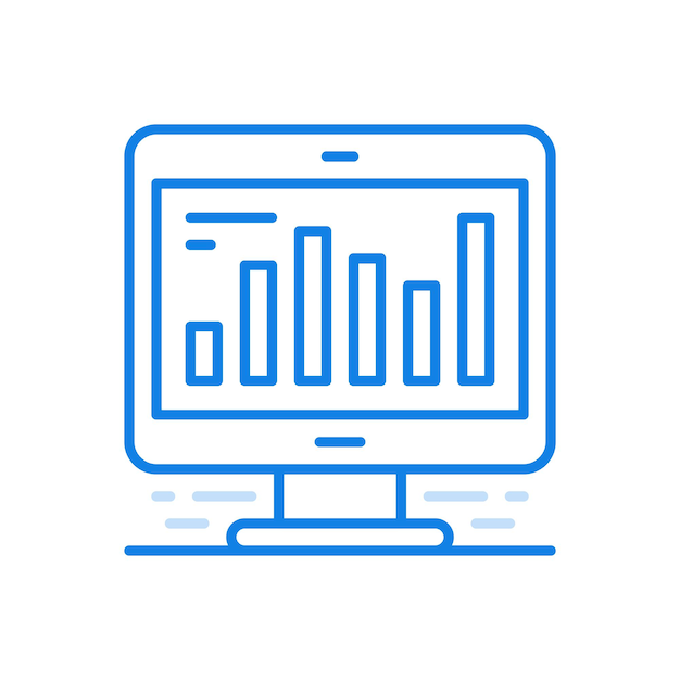 Online statistieken vector lijn pictogram monitor met infographic voortgangsbalken op het scherm