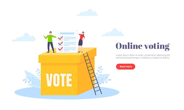 Online stemmen concept vlakke stijl ontwerp vectorillustratie Kleine mensen met poll online enquête