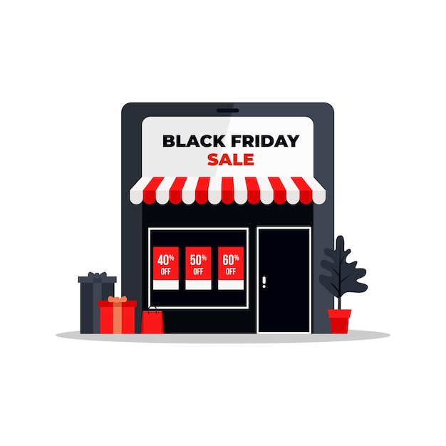 Vector online store decked for discounts for black friday flat design illustration