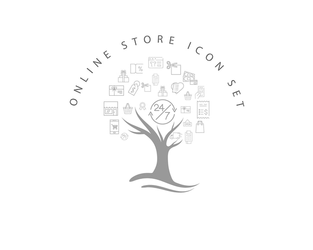 Online store icon set on white background Premium Vector