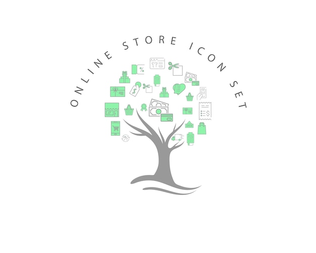 Online store icon set on white background Premium Vector