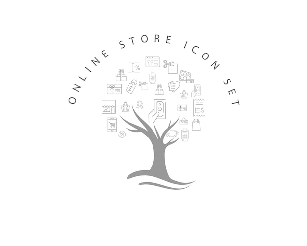 Online store icon set on white background Premium Vector