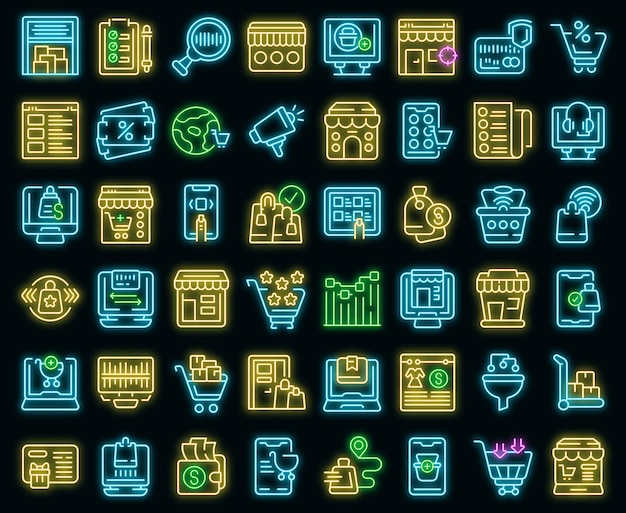 Online store icons set outline vector. retail shop. money sale