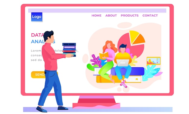 オンライン ストアのランディング ページ テンプレートインターネット経由の娯楽読書データ分析の概念