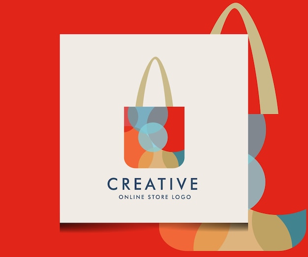 Vector online store logo design template shops sale discount store or shop the web element in the form of vector shopping bag