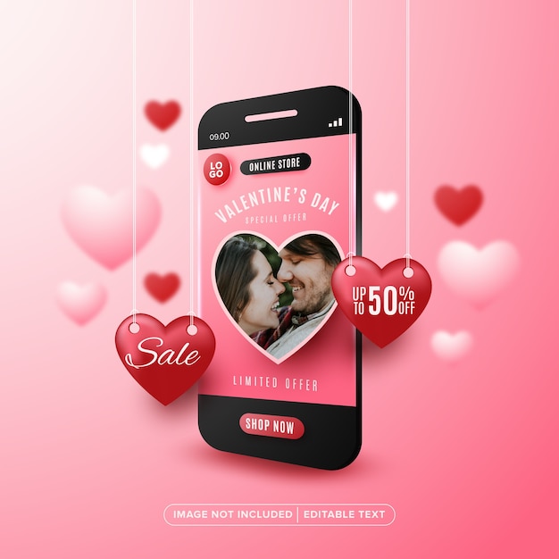 Promozione del negozio online vendita speciale di san valentino con testo modificabile