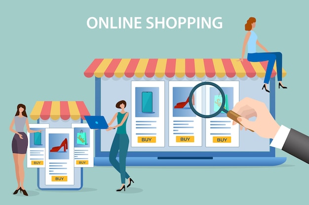 Online stores and salesA human hand using a laptop for shopping in an online store