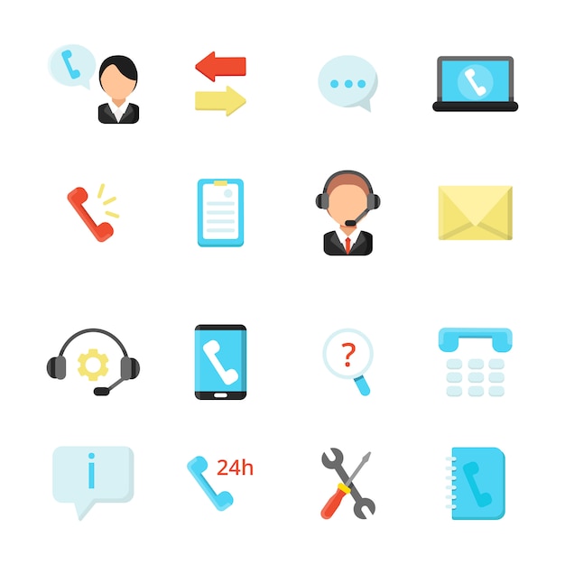 Online support and call center icons. vector symbols in flat style