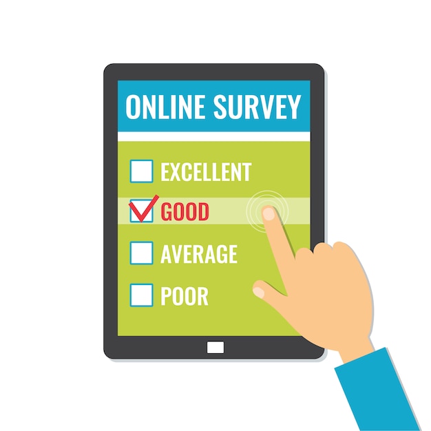 Online survey. customer service feedback on screen tablet.