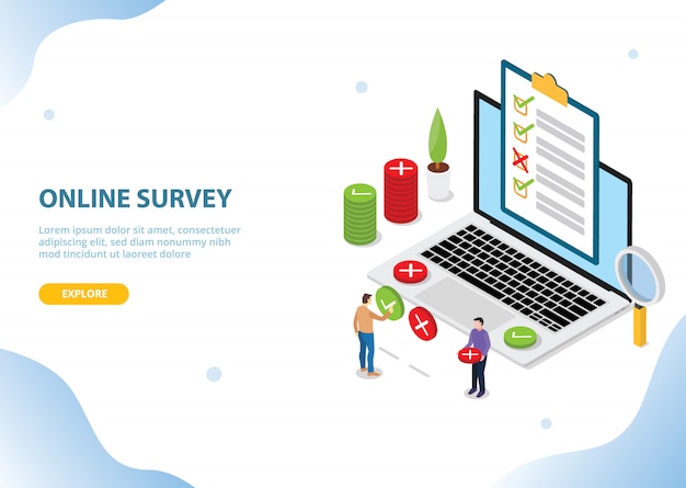 Online survey technology concept for website landing homepage