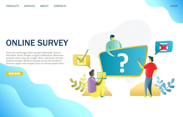 Online survey vector website landing page design template