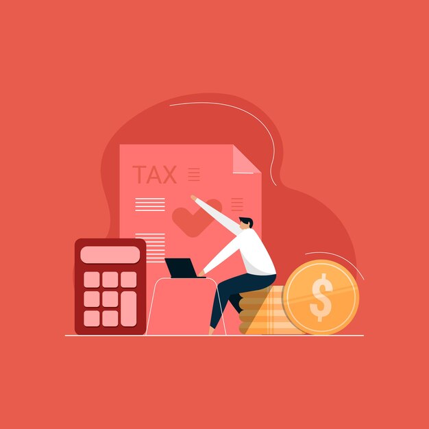 Vector online tax calculation and payment statement, taxpayer counting tax and profit, accounting and financial analysis illustration