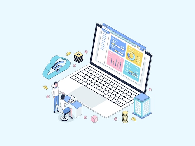 Online Tax Isometric Illustration Lineal Color. Suitable for Mobile App, Website, Banner, Diagrams, Infographics, and Other Graphic Assets.