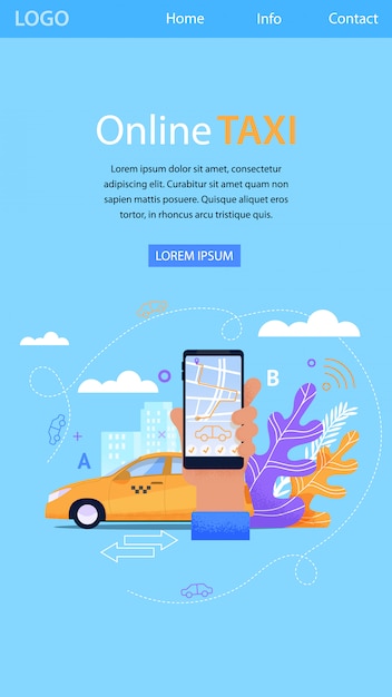 Онлайн такси flat мобильный landing page mobile