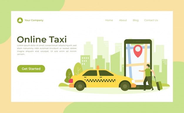 Vector online taxi landing page