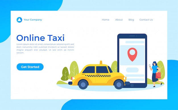 Vector online taxi landing page