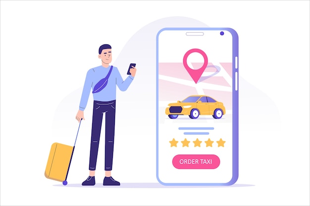 スマートフォンアプリサービス付きのオンラインタクシー注文またはレンタカー