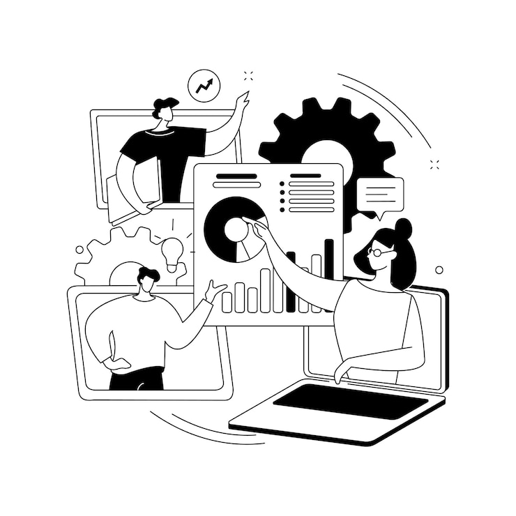 Vector online tech talks abstract concept vector illustration technical topics presentations webinars live demonstration online presentation web session virtual communication abstract metaphor
