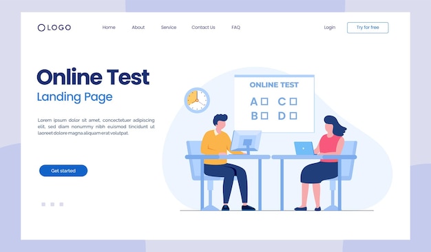 Online test and checking answers examination test quiz feedback survey flat vector illustration landing page