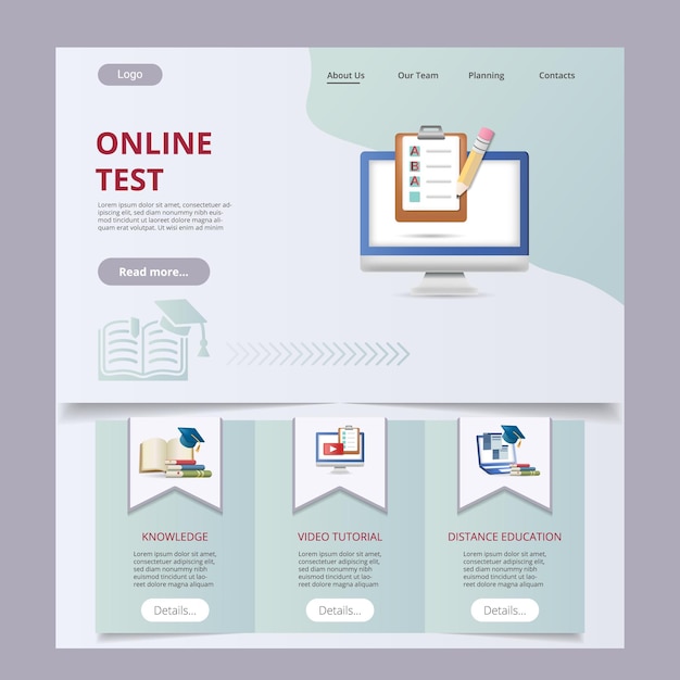 ベクトル オンライン テスト フラット ランディング ページ web サイト テンプレートの知識
