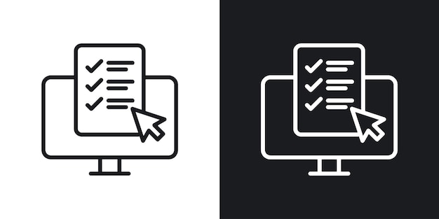 Online Test Icon Set Экзаменный список вопросников векторный символ в черном заполненном и очерченном стиле Знание Тест Знак