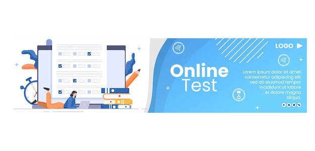 Vector online testing course banner template flat design illustration editable of square background for social media, e-learning and education concept