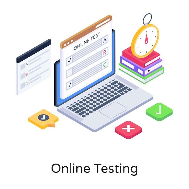 Online testing isometric illustration editable vector